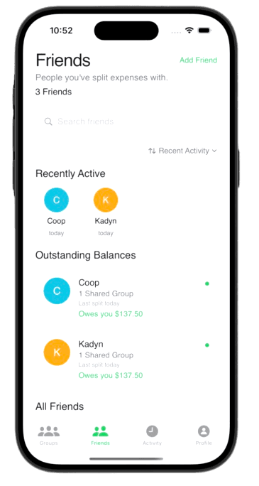 Breezy Friends screen showing outstanding balances